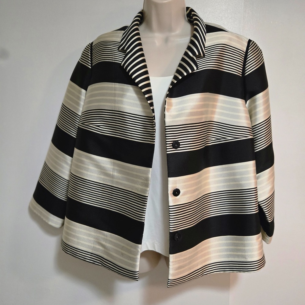 Lafayette 148 New York Sz 14W Black White Striped Jacket Blazer Statement Career